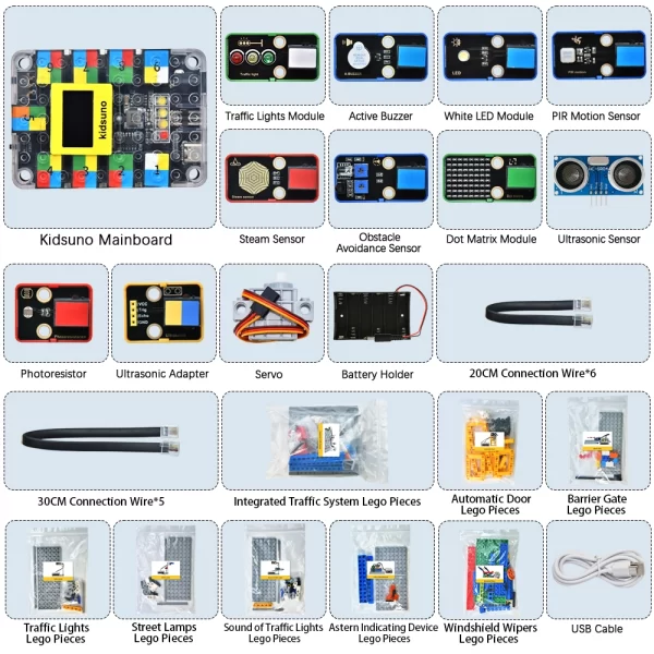 Kit de sistema de tráfico inteligente Kidsbits para Arduino Scratch. Compatible con LEGO - Imagen 2