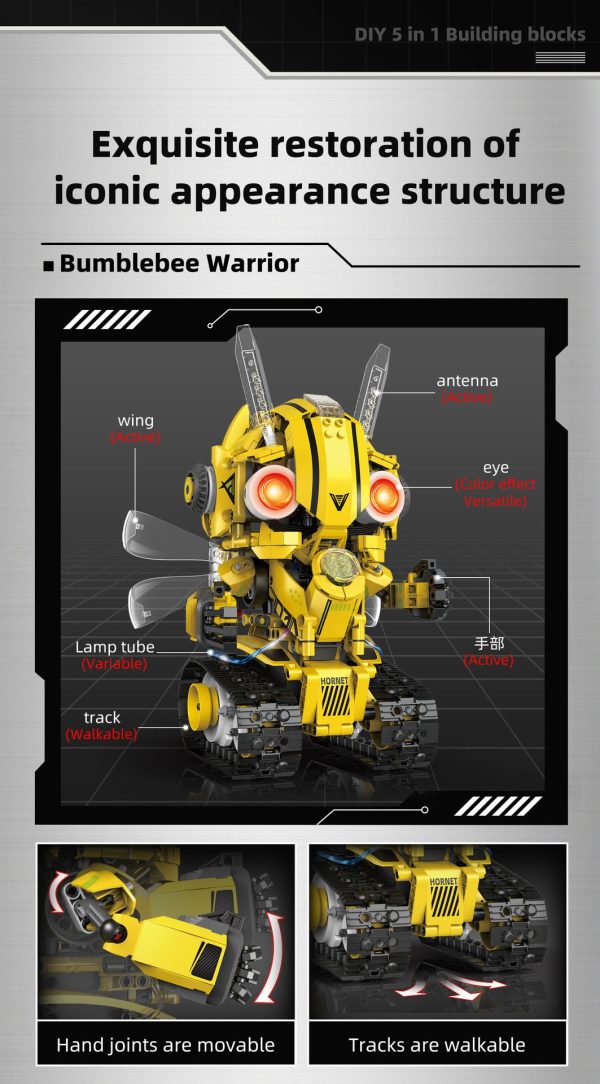 Robot Bumblebee 5 en 1 de 612 piezas con control remoto y APP con programación tipo Scratch - Imagen 17