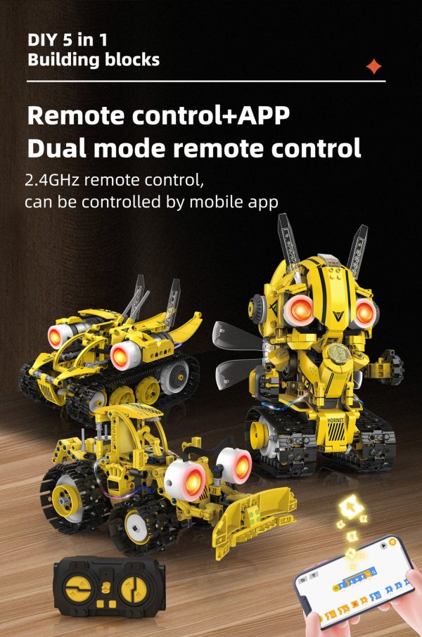 Robot Bumblebee 5 en 1 de 612 piezas con control remoto y APP con programación tipo Scratch - Imagen 13