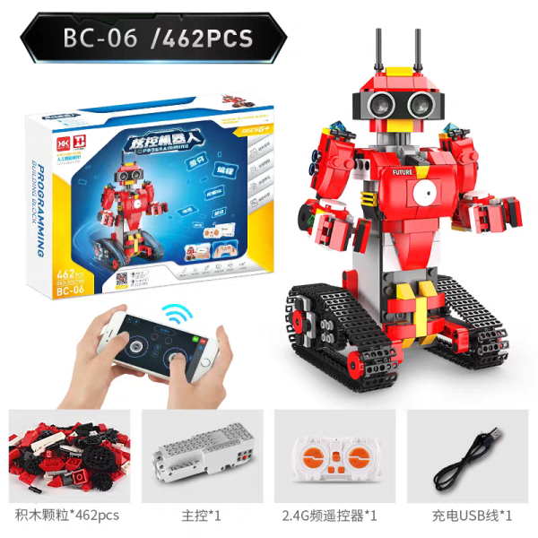 Robot Rojo BC-06 de 450 piezas con control remoto y APP con programación tipo Scratch - Imagen 2