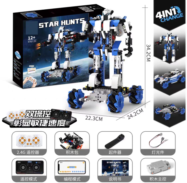 Robot Star Hunt 4 en 1 de 600 piezas con control remoto y APP con programación tipo Scratch