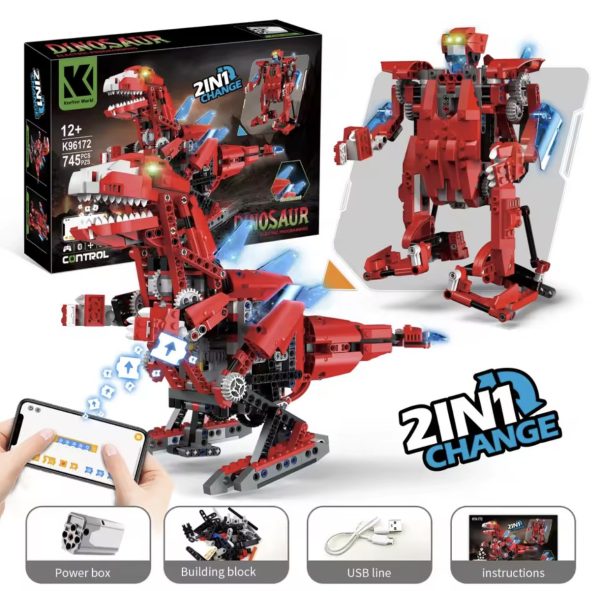 Dinosaurio Robot Rojo 2 En 1 De 745 Piezas Robótica Scratch - Imagen 2