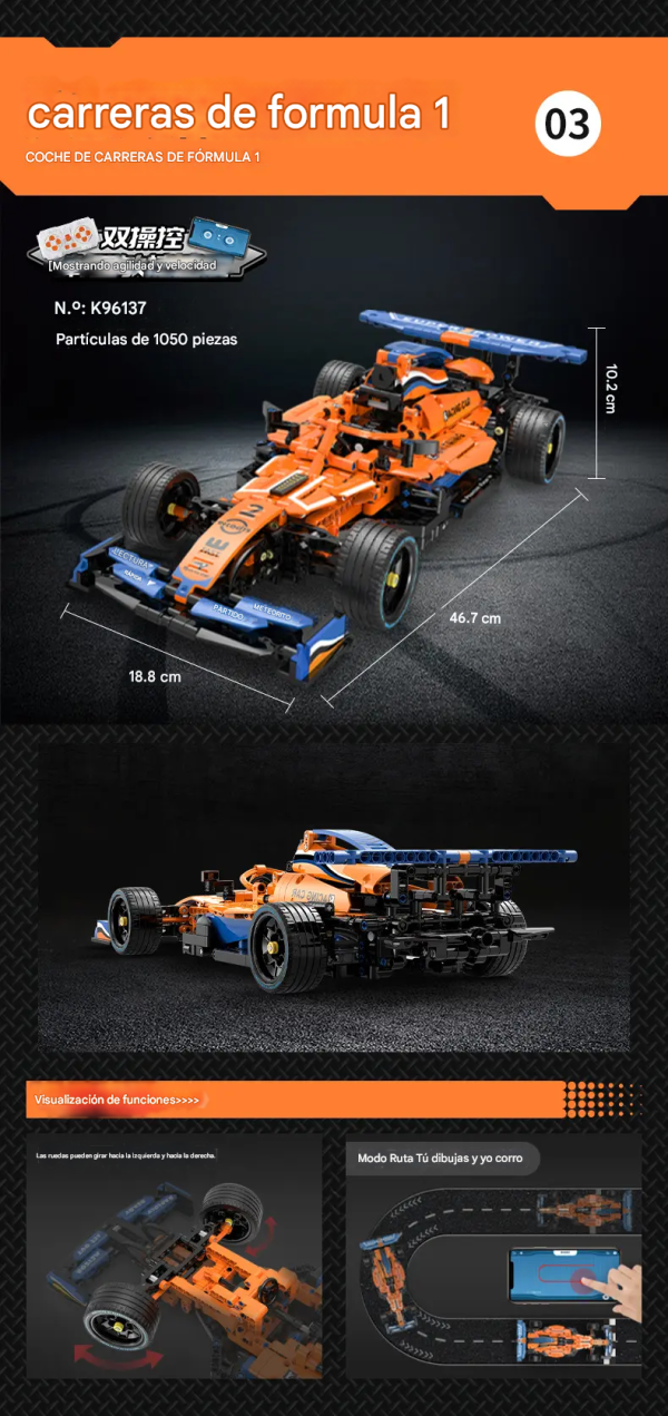 Fórmula 1 McLaren robótico de 1050 piezas, control, App y programación Tipo Scratch KeeYee World - Imagen 2