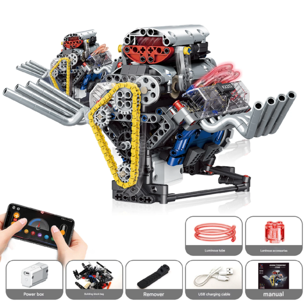 Motor V8 KeeYee World robótico de 665 piezas App